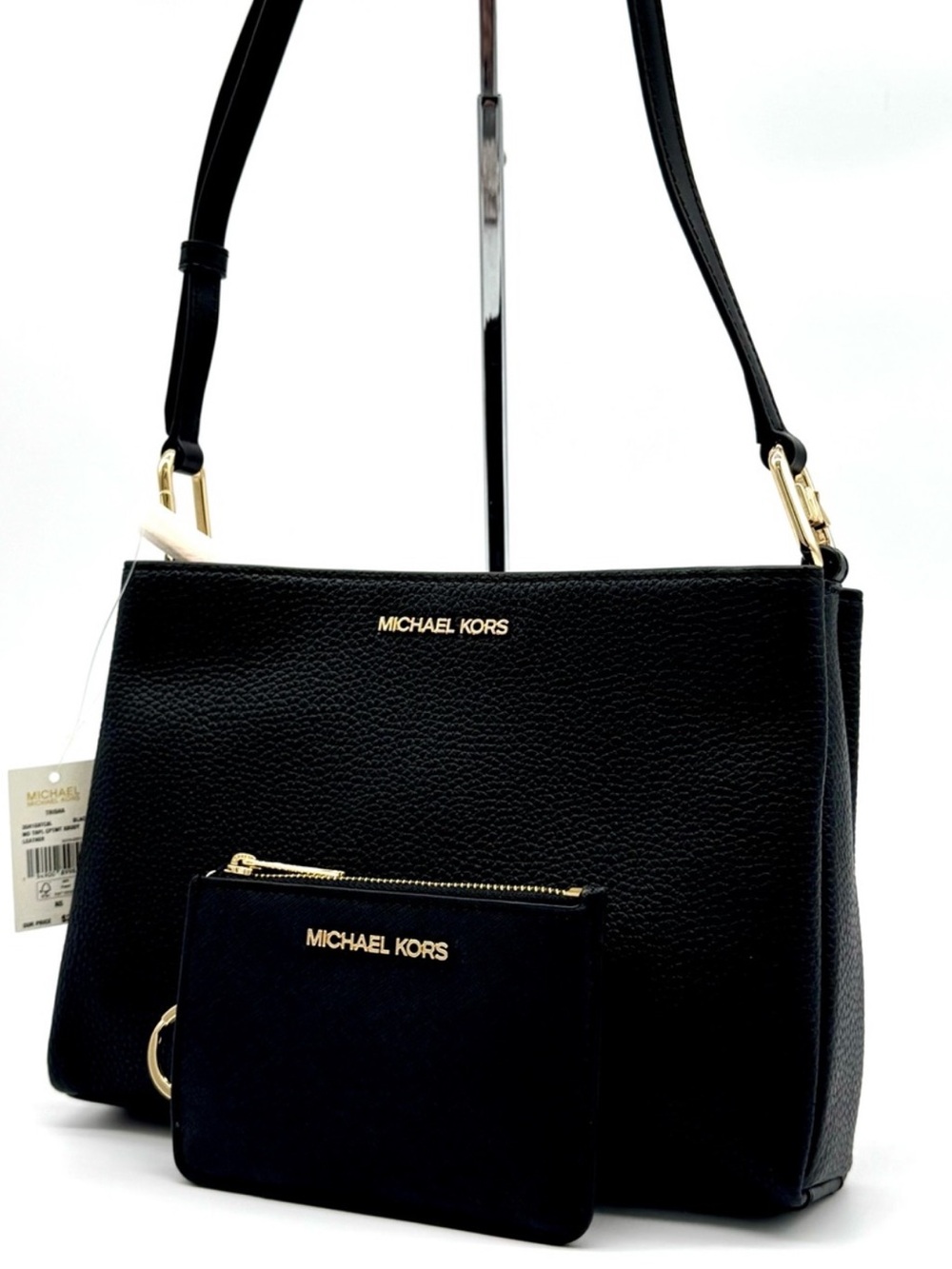 Michael Kors Trisha Medium Pebbled Leather Crossbody Bag w Matching TZ Coinpouch